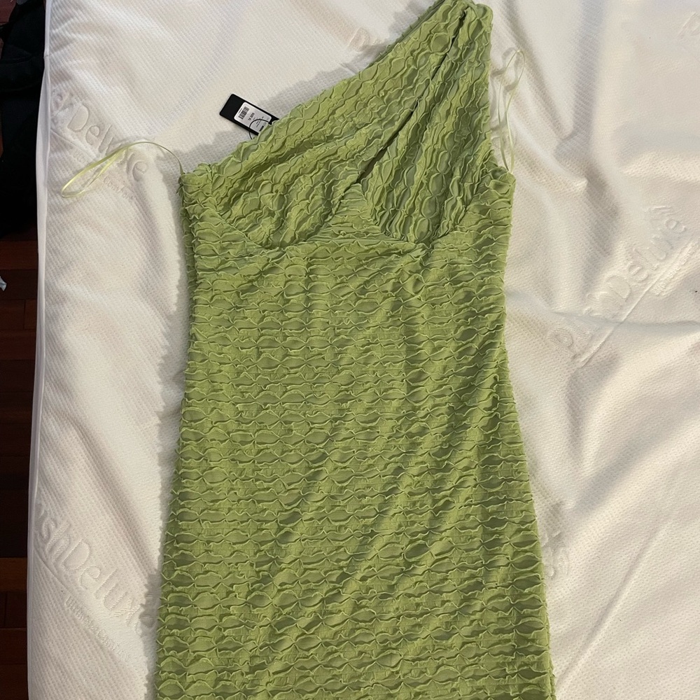 Green one shoulder dress